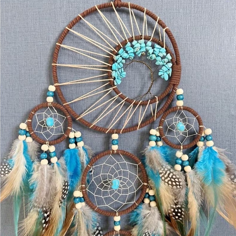 1 LEFT! Large Boho Dreamcatcher Wall Hanging - Turquoise & Feather Decor